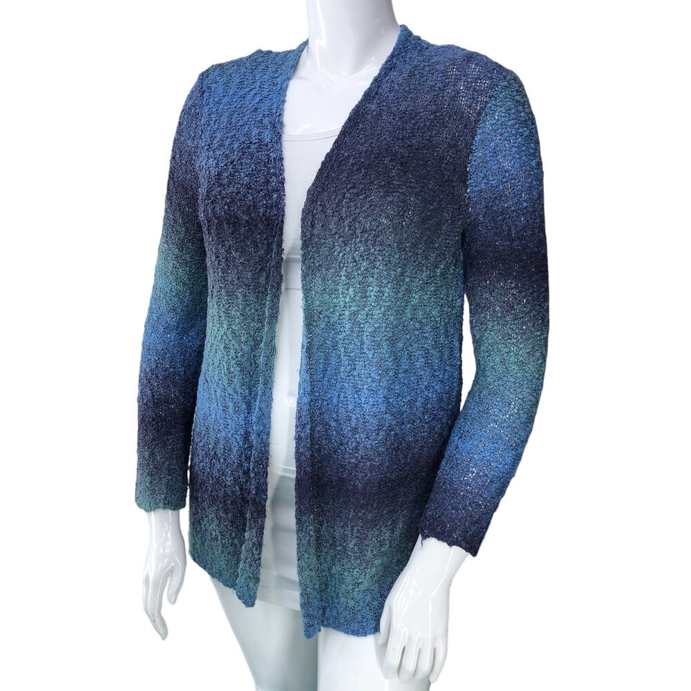 Chico's Womens Size 1 US M 8 Sweater Open Front Cardigan Blue Ombre Slub Knit